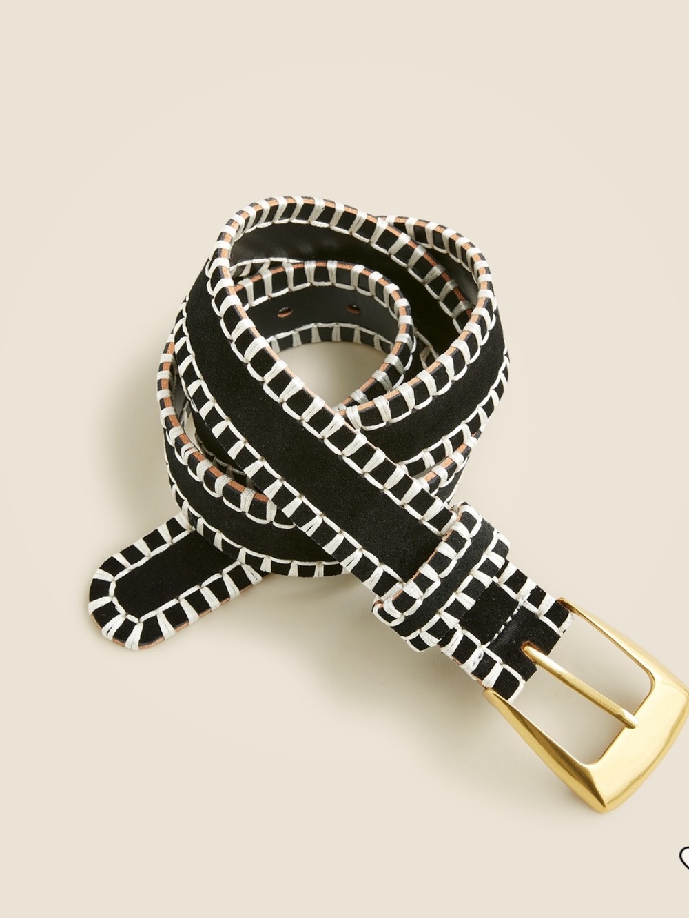 J. Crew Black Suede Blanket-Stitch Belt with Gold Buckle